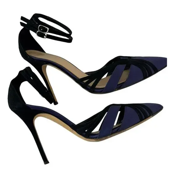 J. Crew Navy and Black Strappy Pointed-Toe Stiletto Heels - Picture 12 of 13